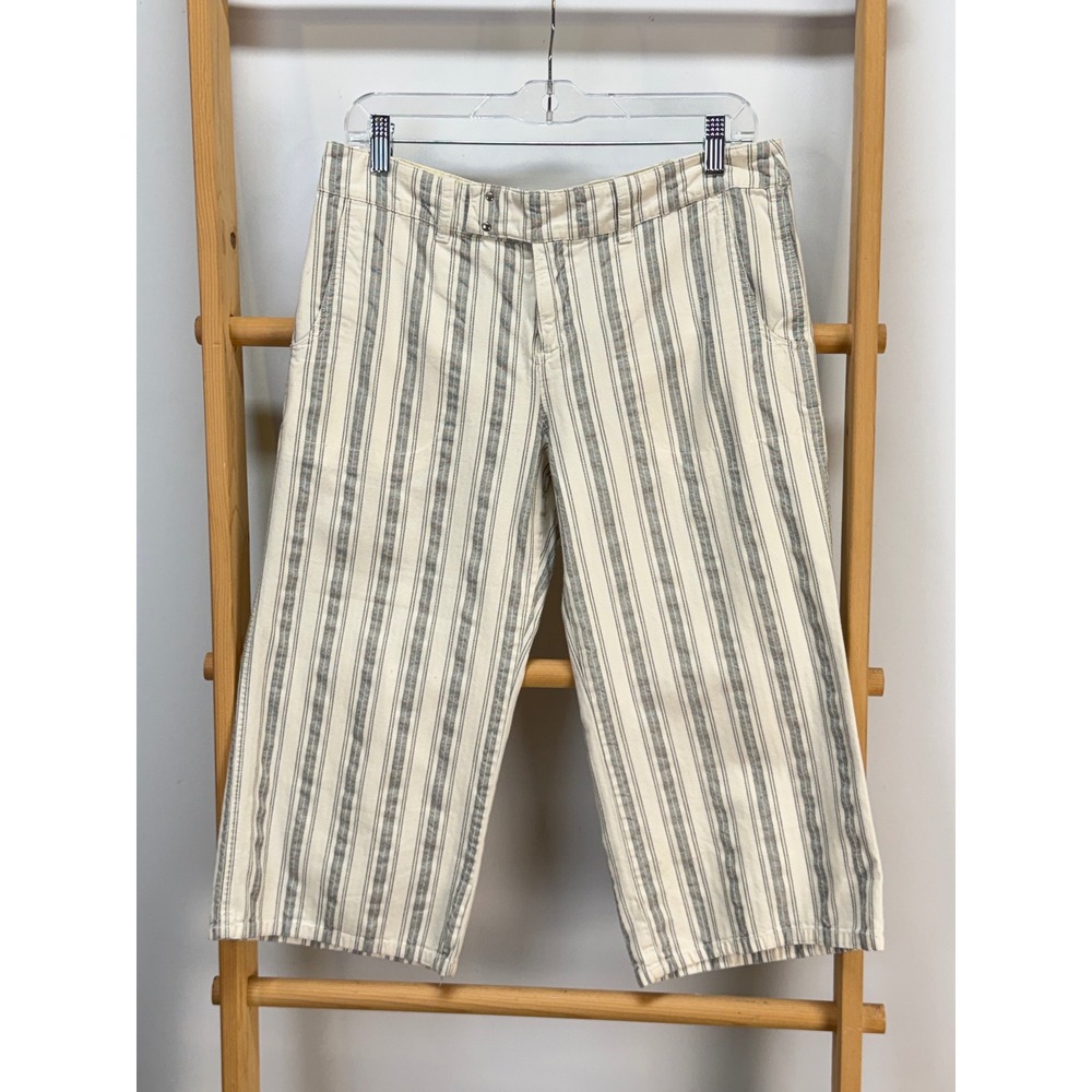 Free People Cream gray Striped Wide Leg Cropped Pants Summer Casual Size 8